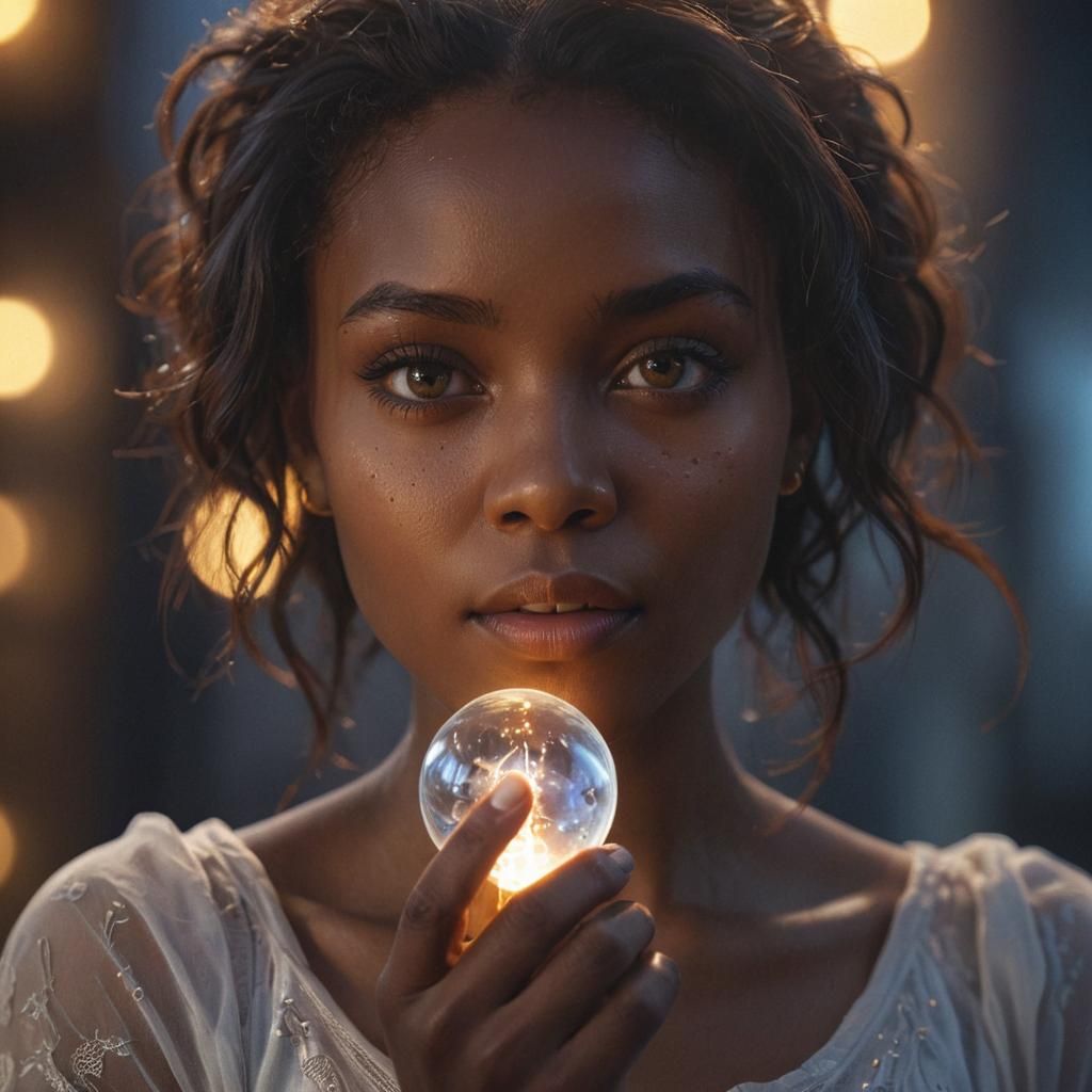 Fantasy Portrait of Woman Holding Electric Glass