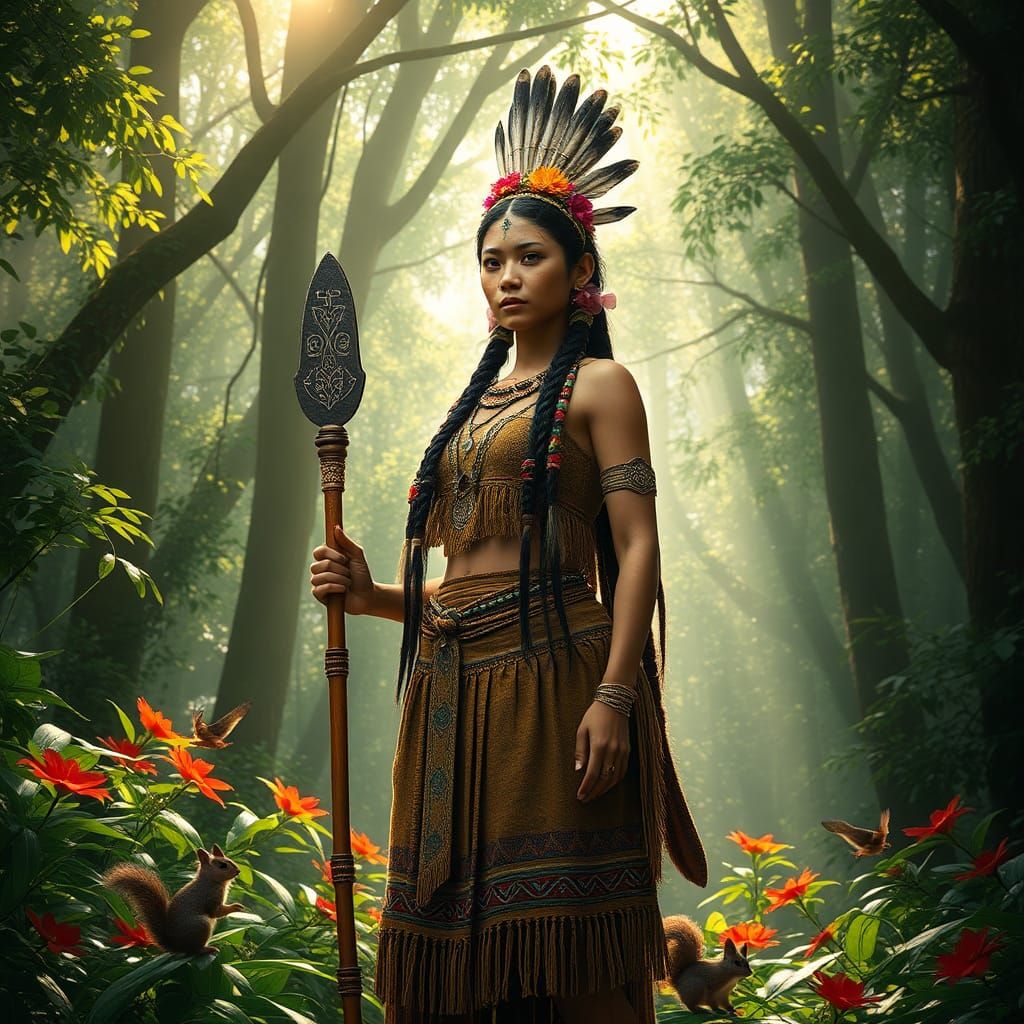 Indigenous Woman in Harmony with Nature, Digital Art