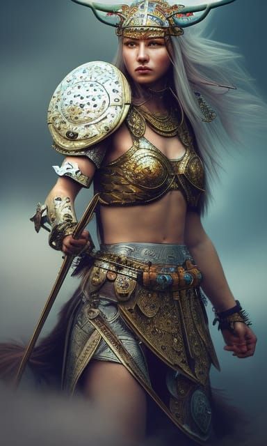 Fierce Viking Goddess Portrait in Hyperdetailed Style