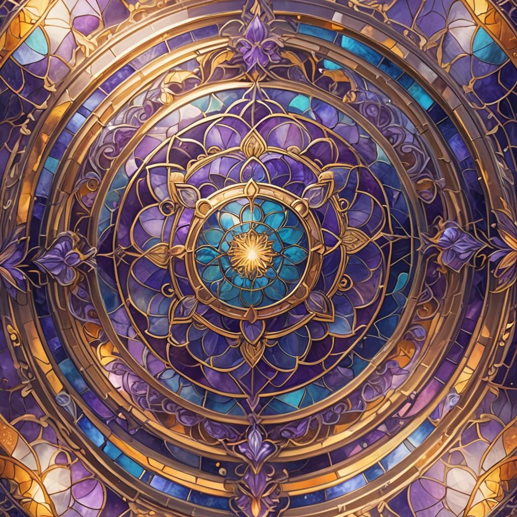 Stained Glass Mandala in Crystal Sphere: Digital Art