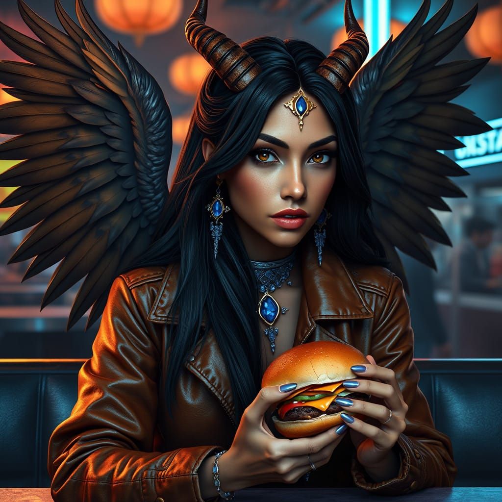 Ishtar, Goddess of Heaven and Earth, in Neon Diner Fantasy