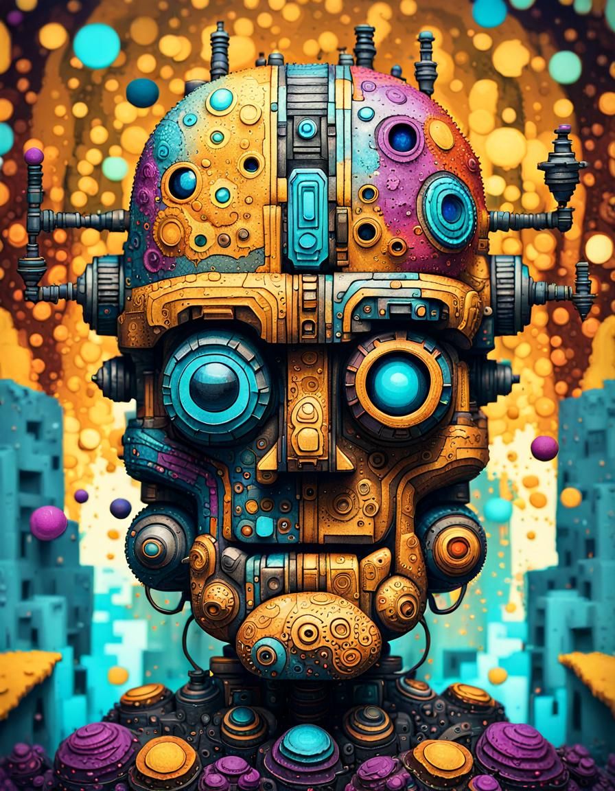 Retrofuturistic Bot Monsters in Graffiti Style
