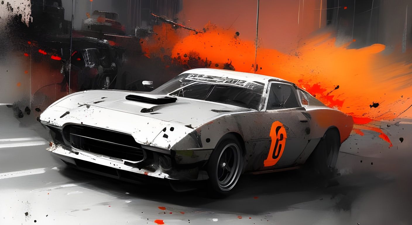 Dynamic Racing Cars in Textured Orange Speedpaint Style