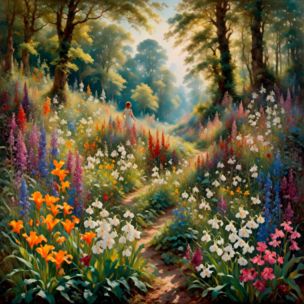Woman in Vivid Wildflower Meadow Painting