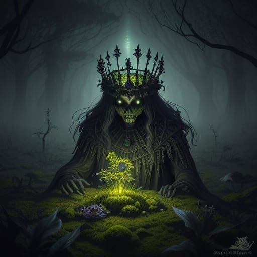 Surreal Dark Fantasy Creature Unfolds from Thorned Petals