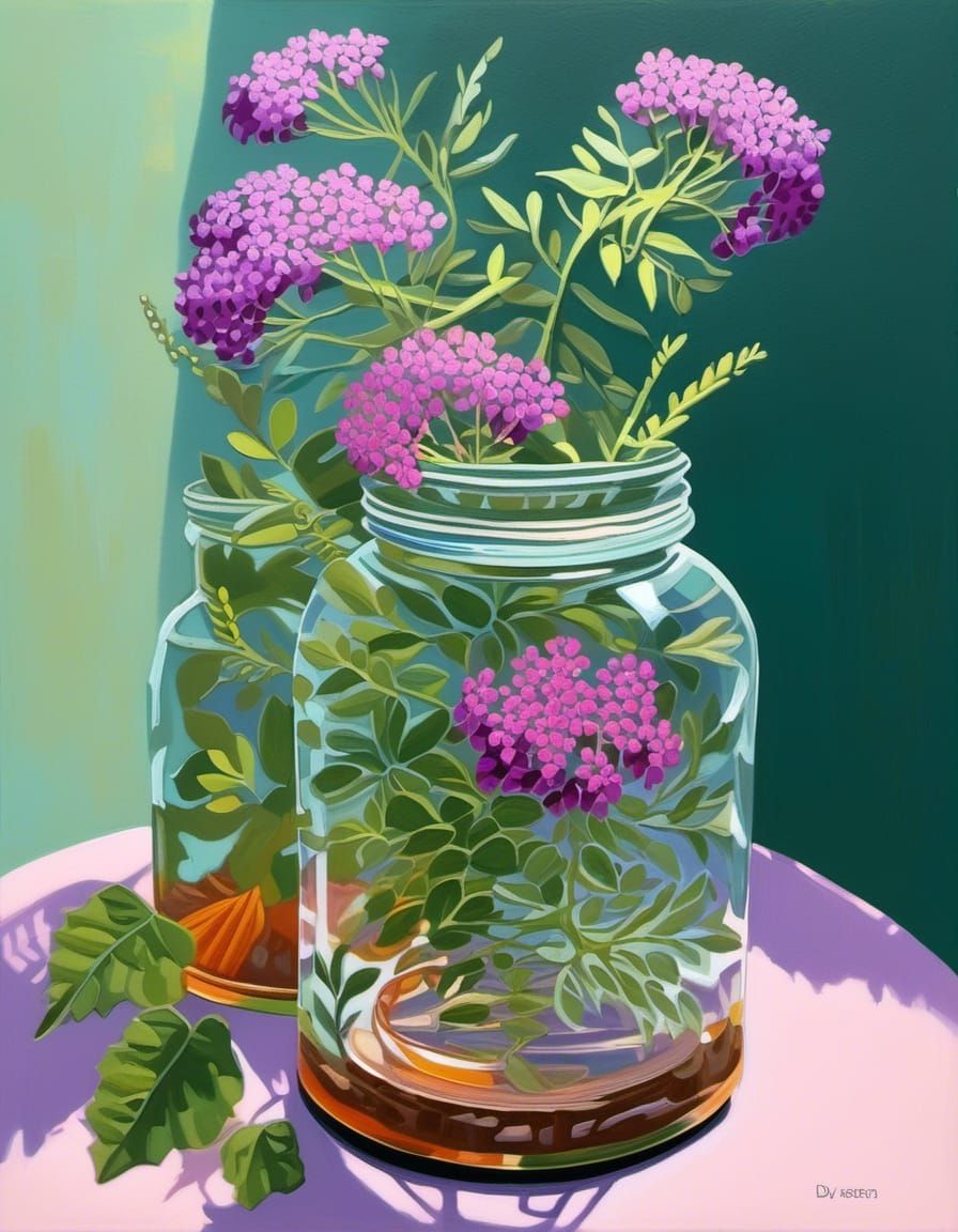Flowers in a Jar: Naive Art Illustration