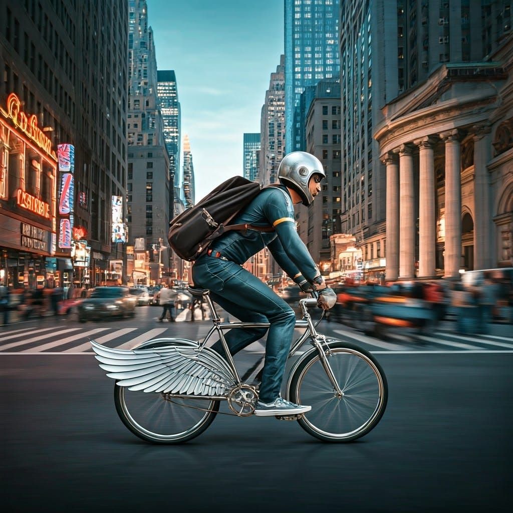 Mercury the Messenger Rides in a Cyberpunk Manhattan