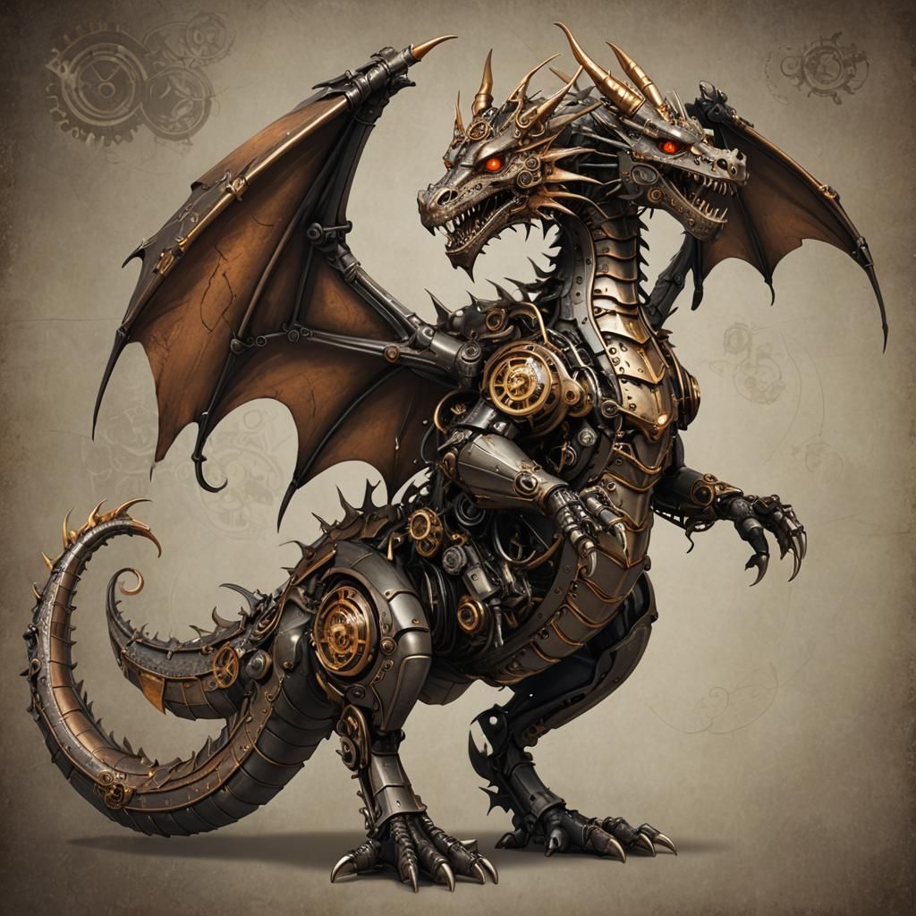 Cybernetic Steampunk Dragon Art