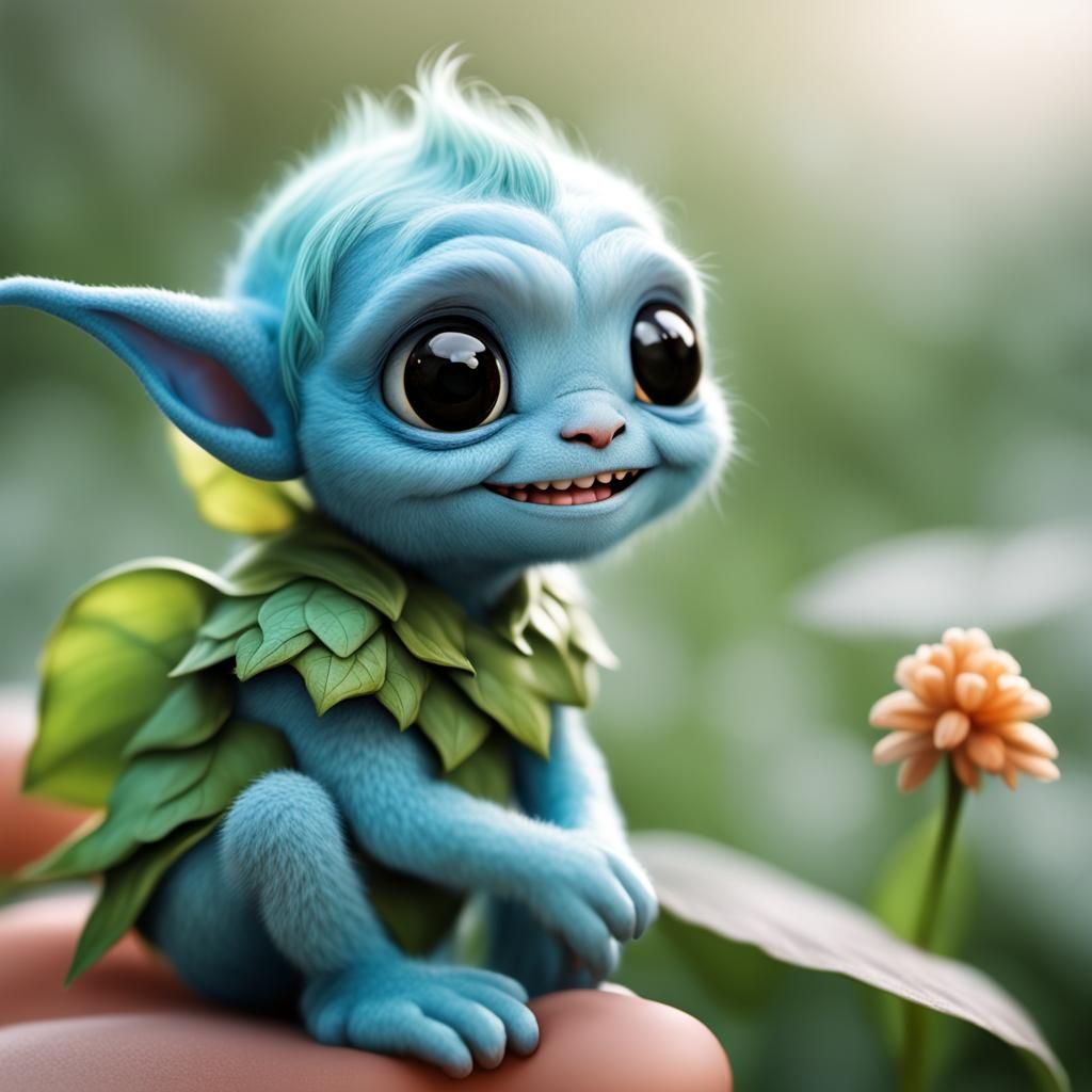 Extremely cute little monster elve shy smile and very small
