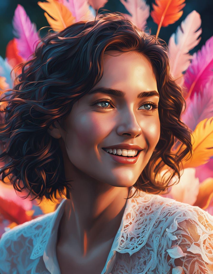 Joyful Woman in Whimsical Love Surroundings, Hyperrealistic ...