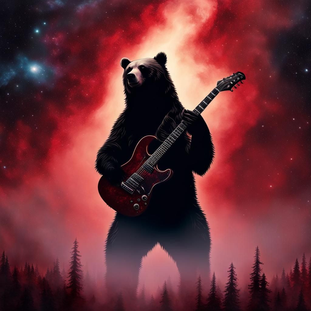 Grizzly Bear Silhouette in Galaxy Nebula, Ethereal Fantasy