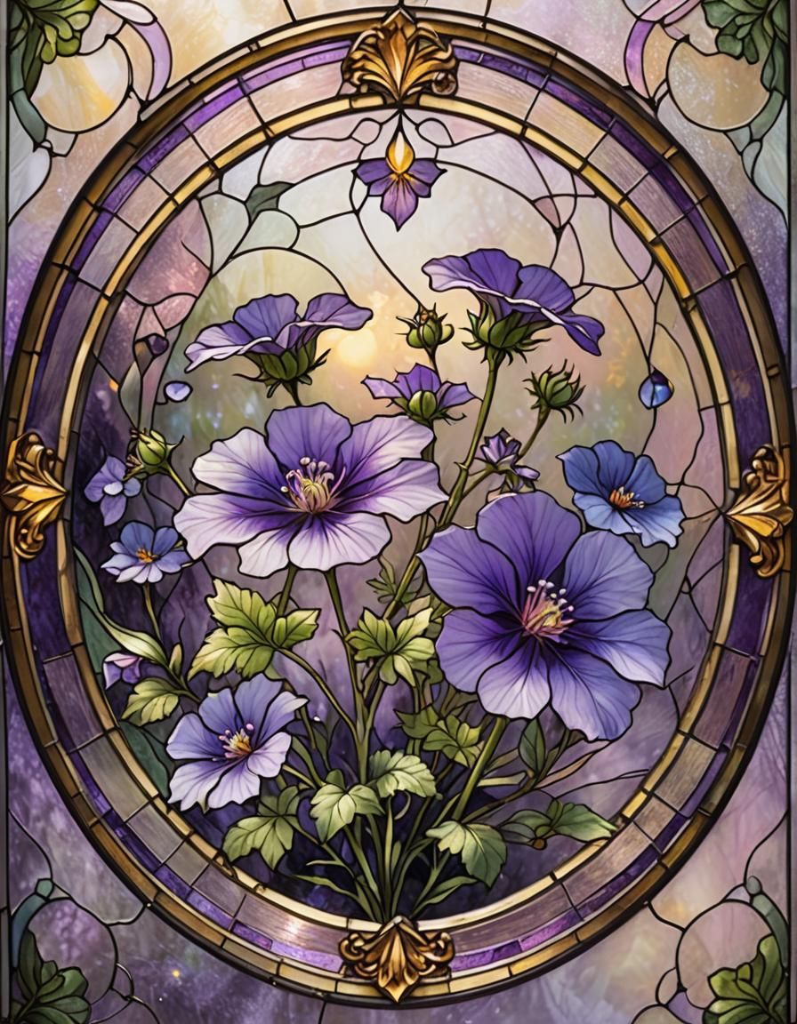 Ethereal Stained Glass Flower in Dreamy Style