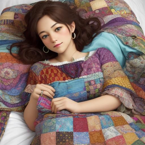 Kitten Under Quilt in Color Pencil Style