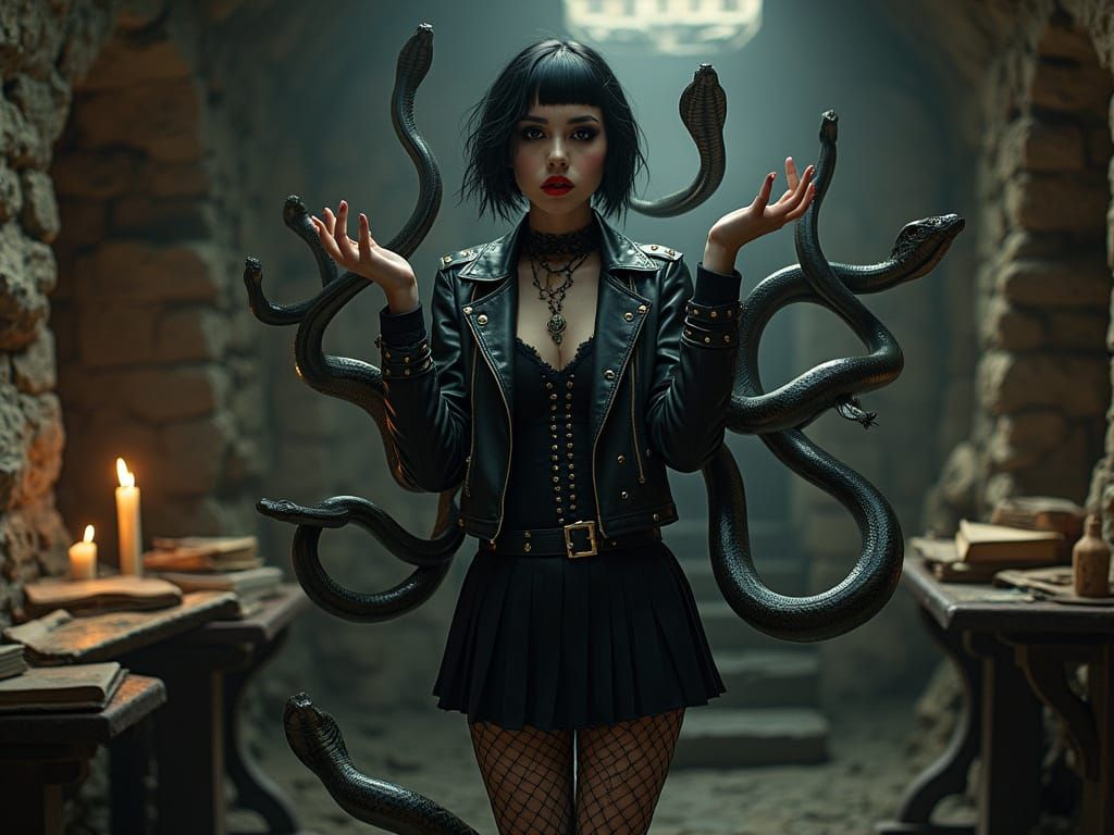 Gothic Scottish Enchantress Binds Serpents with Dark Magic