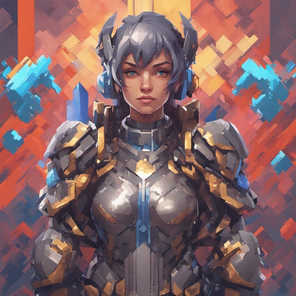 Glitchy 8-bit Heroine in Video Game World