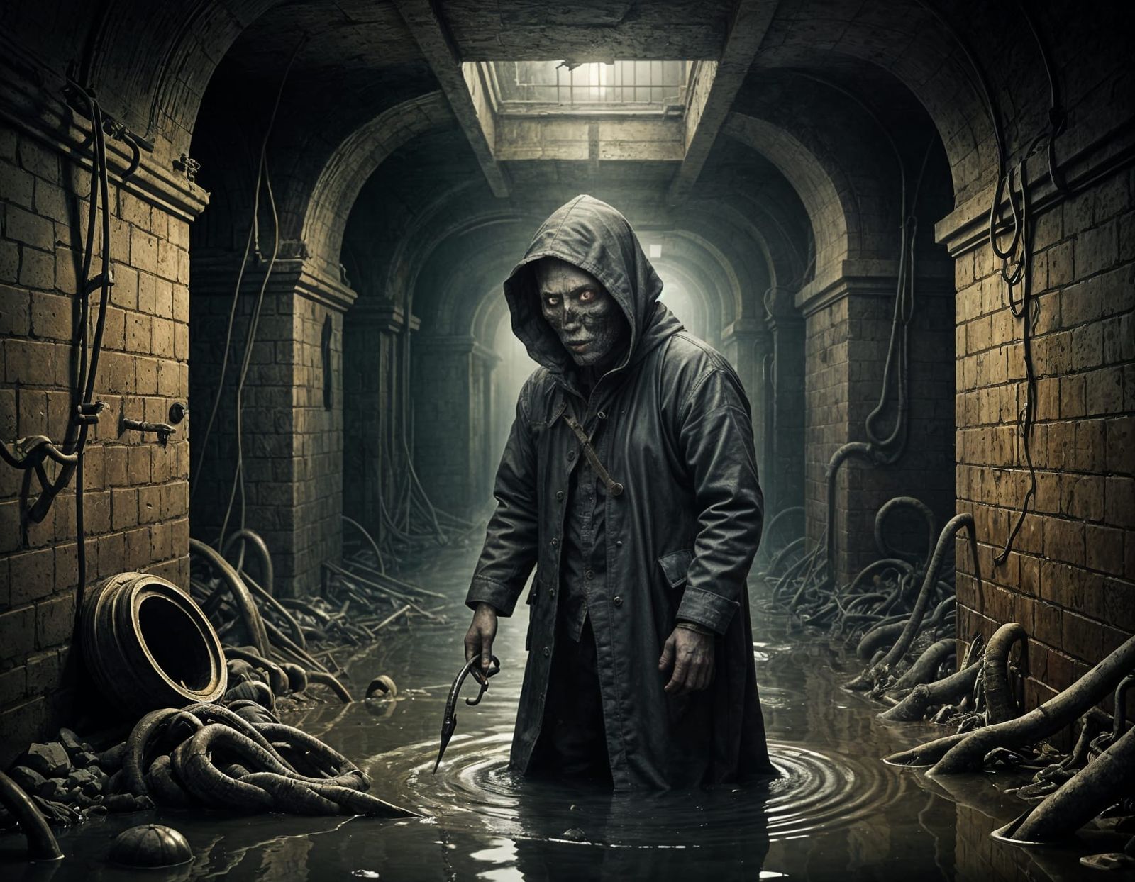 Dark Surreal Creatures in Sewers, Photorealistic Art