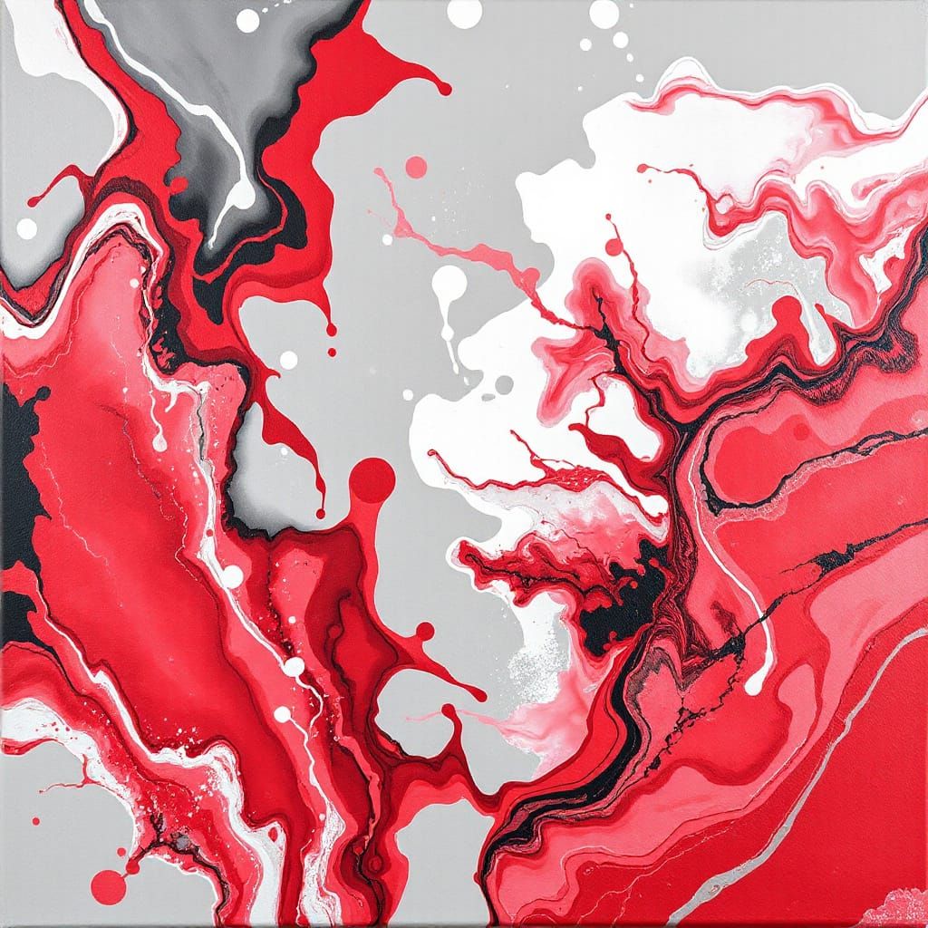 Abstract Crimson Fluid on Grey
