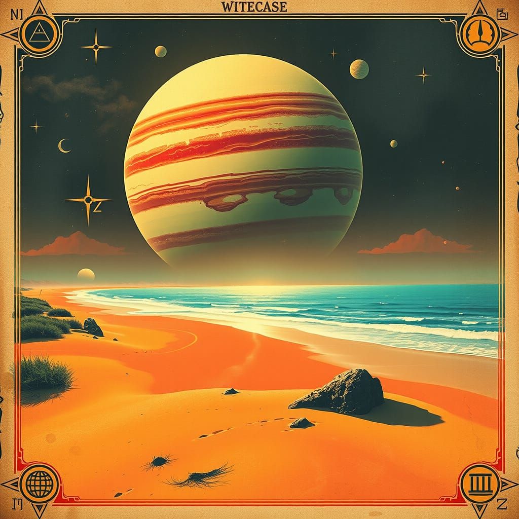 Distressed Surrealist Poster Depicts Mysterious Beach Scene ...