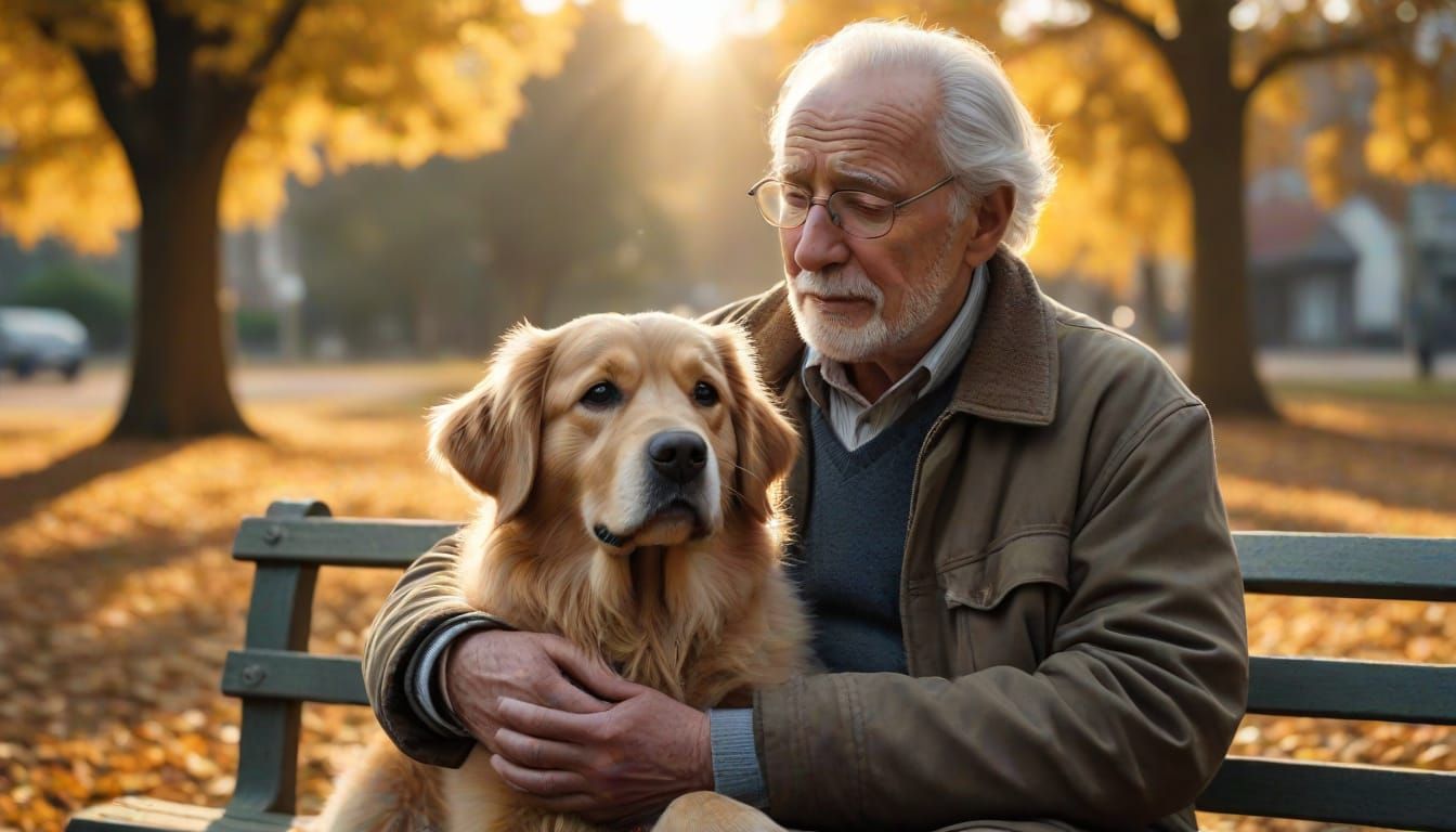 Golden Hour Reflections: An Elderly Man and His Faithful Com...