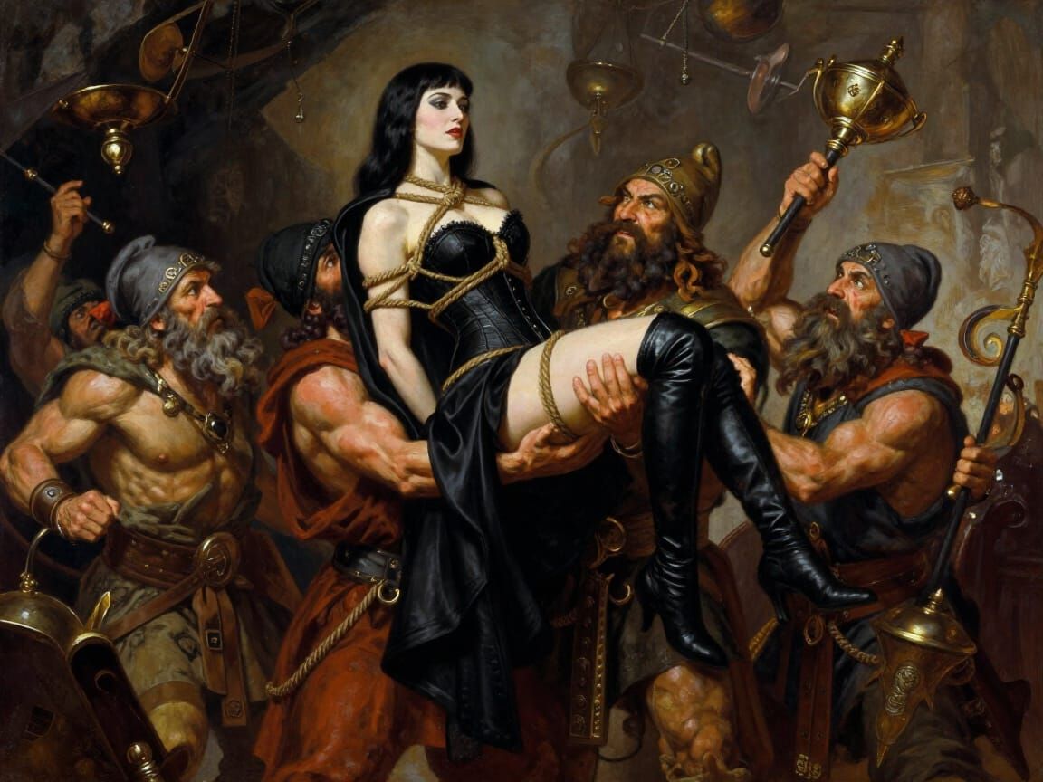 Dwarves Capture Sorceress Selene Gallio Amidst Treasures