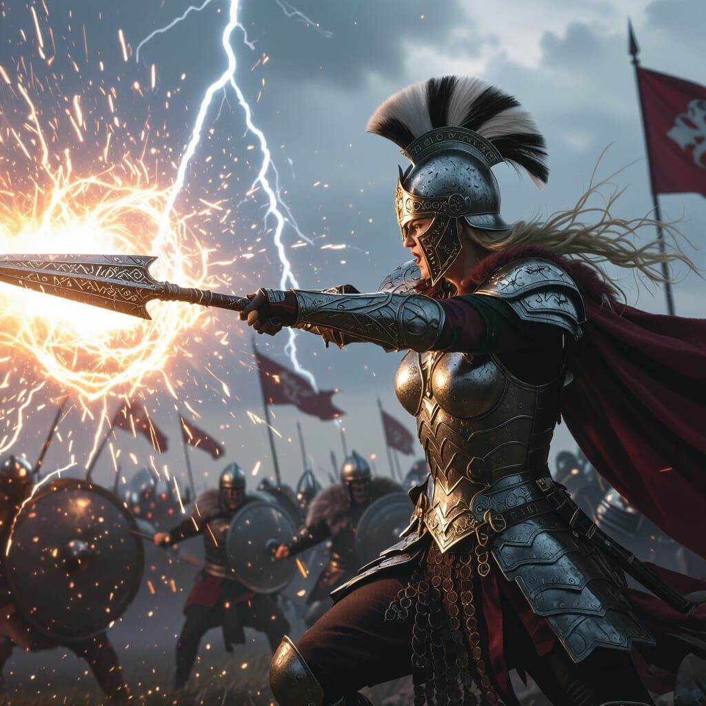 Valkyrie Spear Ignites Storm, Science Fiction Art