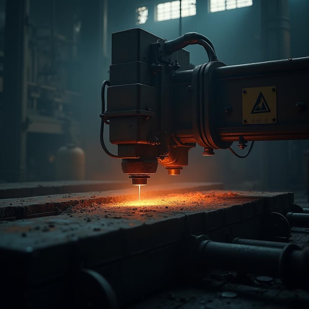 Industrial Cutting Machine with Orange Glow