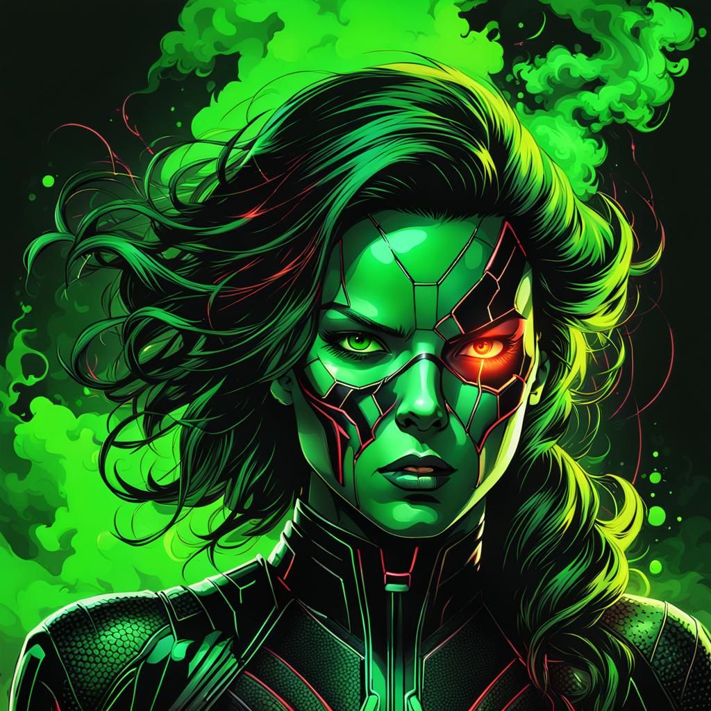 Black Widow with Neon Green Smoke