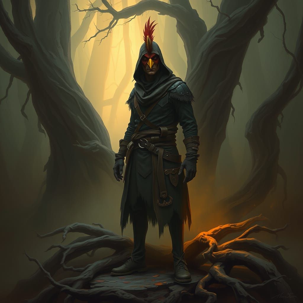 Mysterious Figure in Foggy Forest, Digital Painting