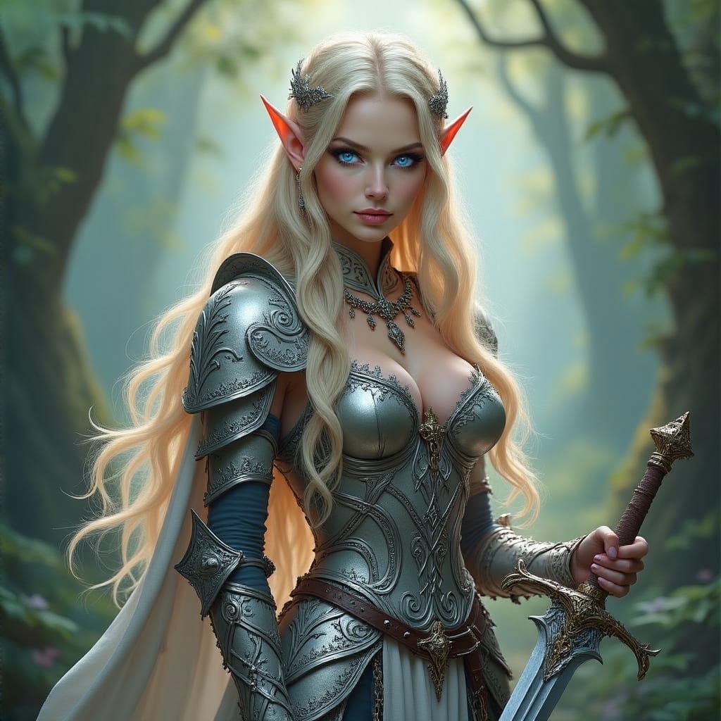 Regal Elf Maiden in Chain Mail Armor
