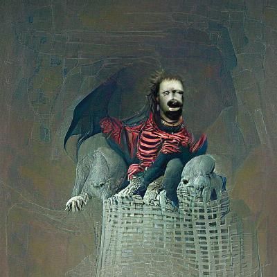 Scary Gargoyle on Tower in Gothic Horror Style