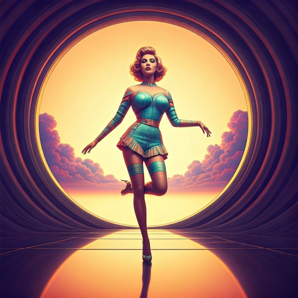 Confident Woman in Vibrant Retro-Futuristic Outfit