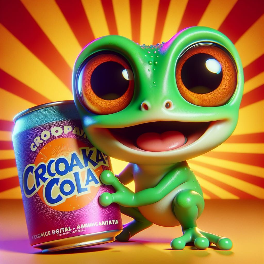 Cute Frog with Croaka-Cola in Vintage Animation Style