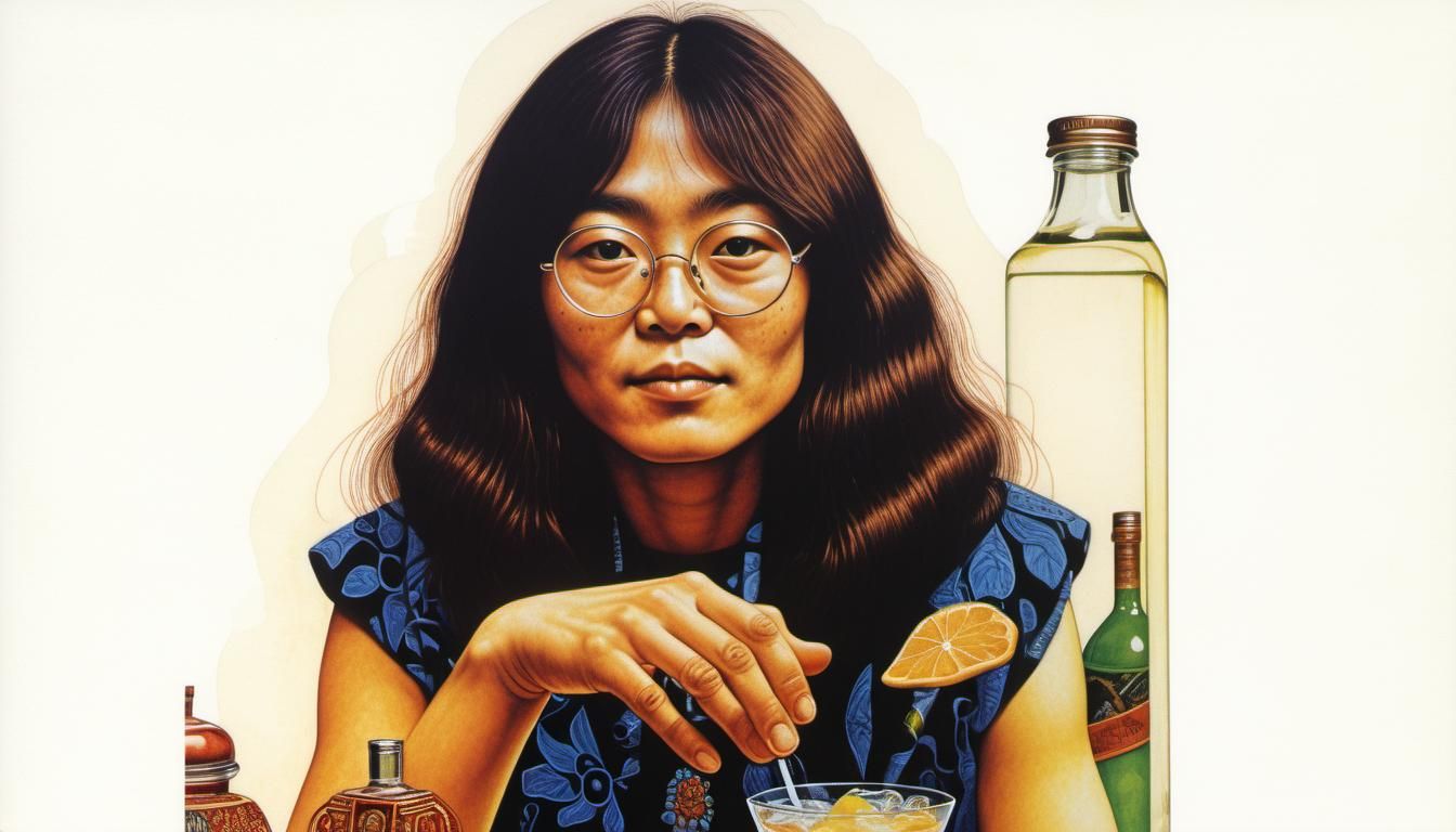 Young Woman Drinking Cocktail, Klarwein Illustration