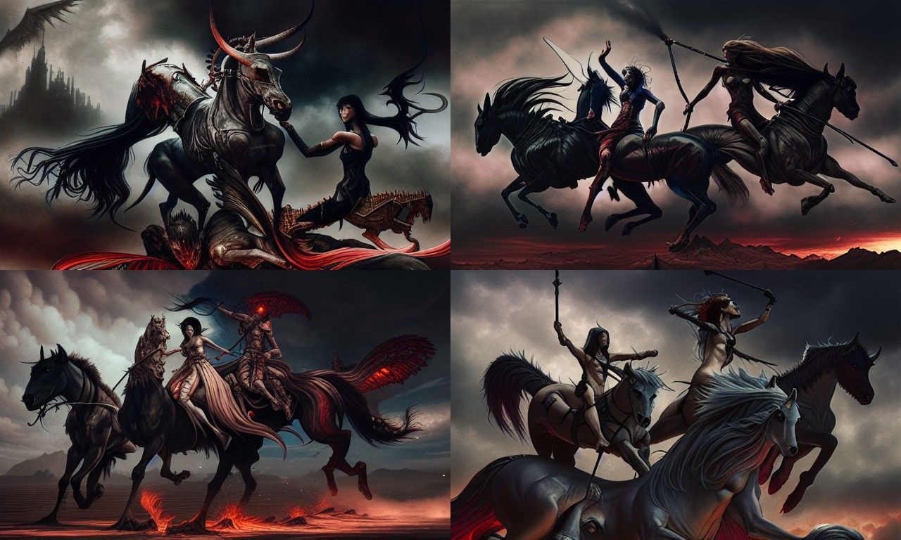 Four Horsemen of the Apocalypse on Demonic Horses