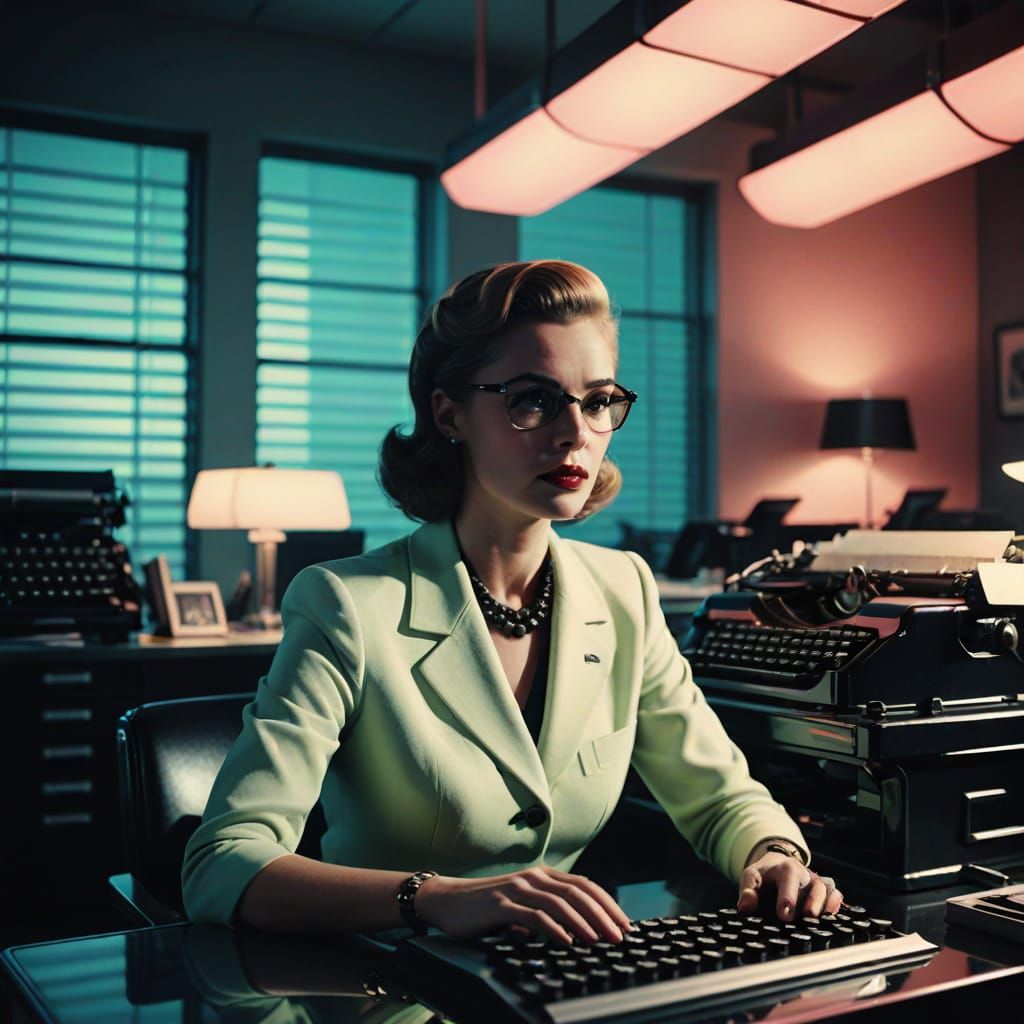 Retro-Futuristic Secretary in Film Noir Style