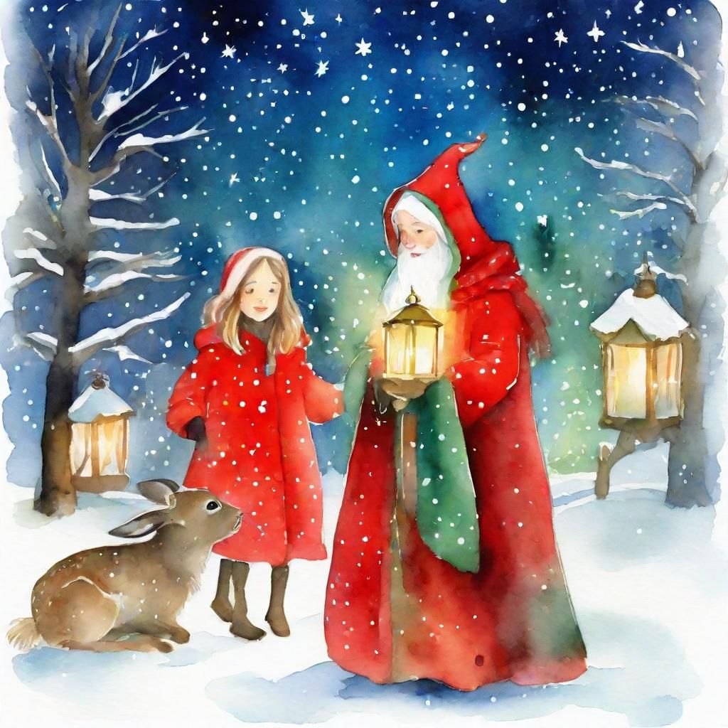 Whimsical Winter Wonderland Scene with Festive Tree and Gent...