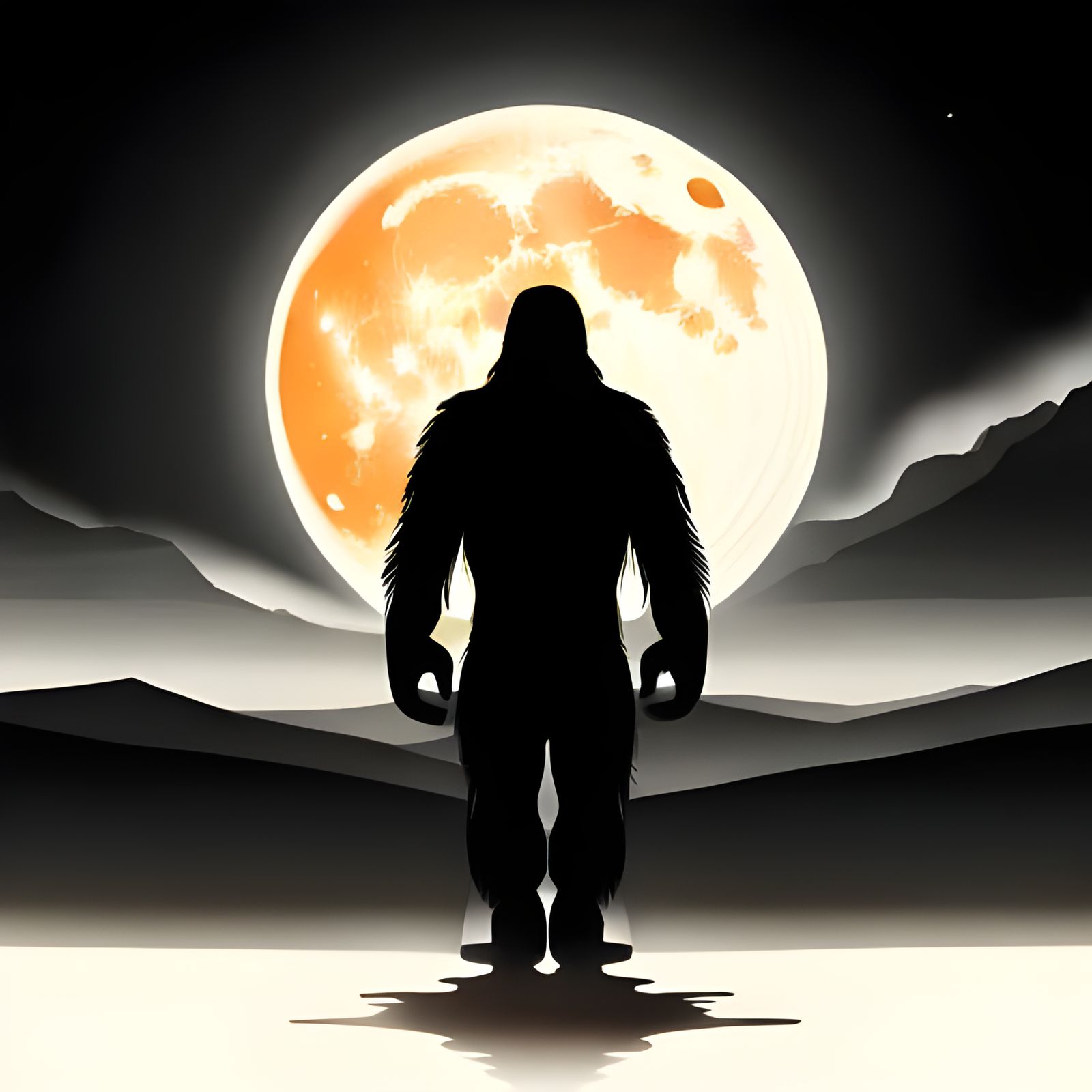 Monochromatic Sasquatch Silhouette Under Moonlight
