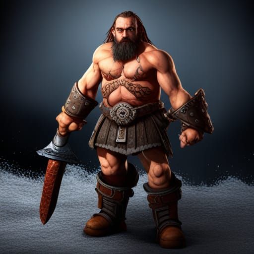 Barbarian Dwarf with Greatsword: Detailed Matte Painting