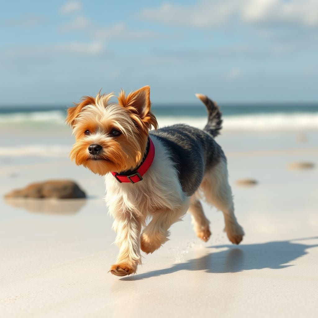 Dog on Sunny Beach in Impressionist Style