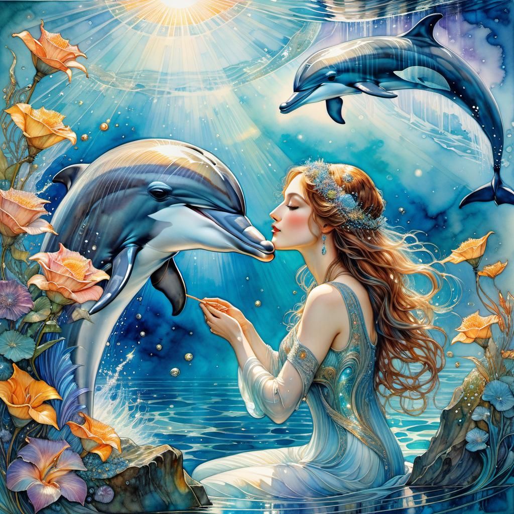 A woman and dolphins