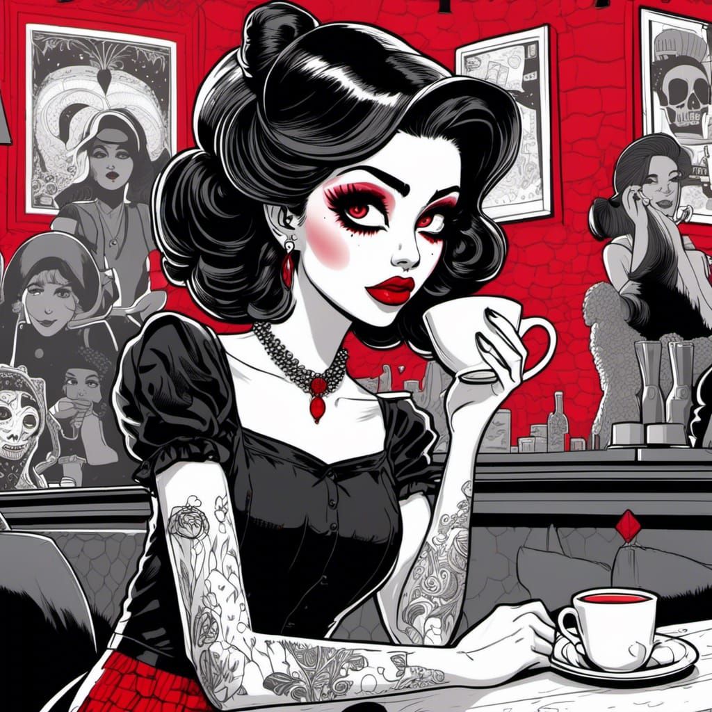 Tattooed Goth Sorority Girl in Graphic Novel Style