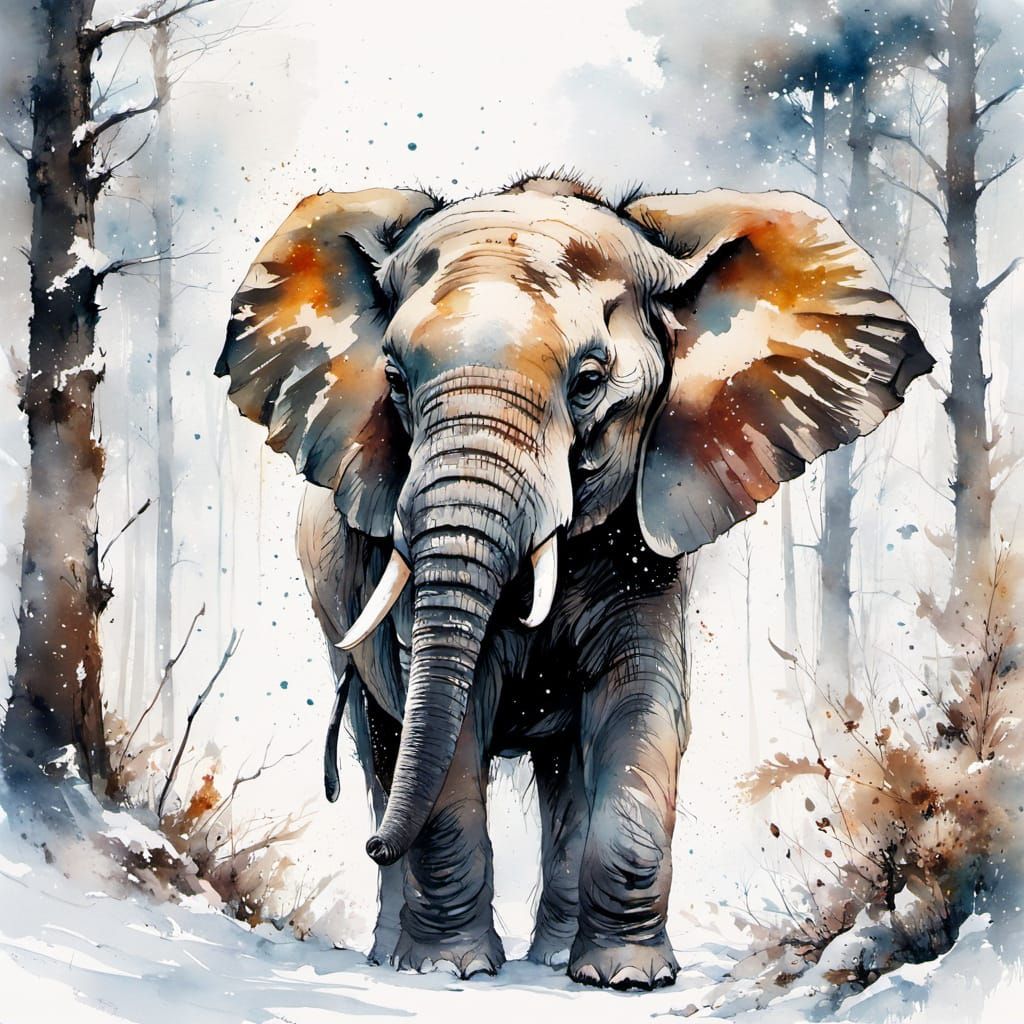 Elephant in winter