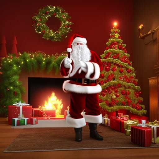 Santa Claus by Christmas Tree in Matte Painting