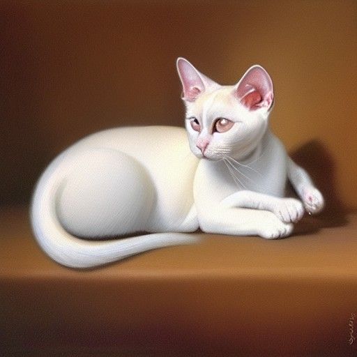 Siamese White Cat as Oil Painting