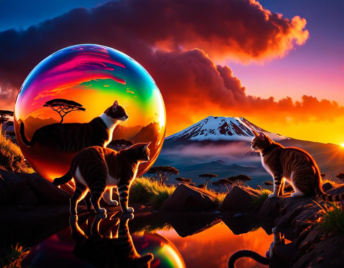 Psychedelic Orb Inside Mount Kilimanjaro with Cats