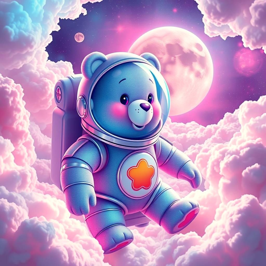 Hyperrealistic Space Bear Planet Scene in Cel-Shaded Digital...