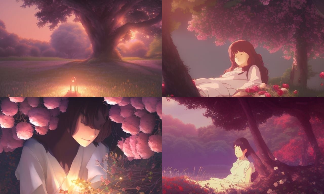 Resting Under Willow Tree: Ghibli-Inspired Anime Art