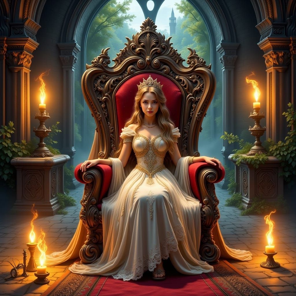 Princess on Throne in Comic Book Style