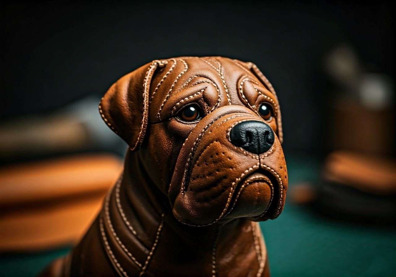 Minimalist Leather Mastiff Figurine Still Life