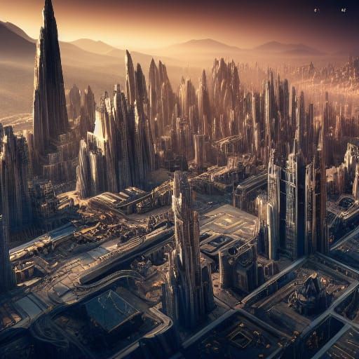 Futuristic Mountain City in 3D